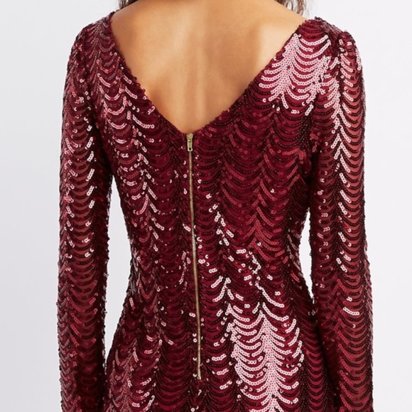 NWT SEXY Scalloped Sequins Burgundy Bodycon Dress - Picture 3 of 6